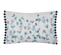 Voyage Maison Cala Cushion Cover - Coastal Watercolour Floral Cotton Linen Pom Pom Trim Decorative Case (Marine - 40x60cm)
