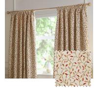 Voyage Maison Cervino Pencil Pleat Curtain Pair - Country Heritage Floral Leaf Woven Jacquard Lined Room Darkening Drapes (Rednut - 229x183cm)