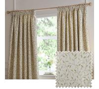 Voyage Maison Cervino Pencil Pleat Curtain Pair - Country Heritage Floral Leaf Woven Jacquard Lined Room Darkening Drapes (Lichen - 168x183cm)