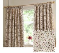Voyage Maison Cervino Pencil Pleat Curtain Pair - Country Heritage Floral Leaf Woven Jacquard Lined Room Darkening Drapes (Damson - 168x229cm)