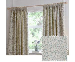 Voyage Maison Cervino Pencil Pleat Curtain Pair - Country Heritage Floral Leaf Woven Jacquard Lined Room Darkening Drapes (Duck Egg - 229x137cm)
