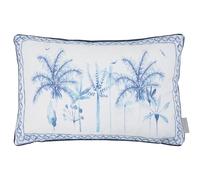 Voyage Maison Chora Feather Filled Cushion - Palm Tree Watercolour Coastal Cotton Linen Piped Edge Decor (Cobalt - 40x60cm)