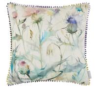 Voyage Maison Cirsium Feather Filled Cushion - Watercolour Thistles Cotton Blend British Countryside (Damson/Cream - 50x50cm)