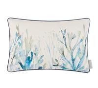 Voyage Maison Coral Reef Feather Filled Cushion - Coastal Watercolour Sea Life Printed Linen Piped Trim Decor (Cobalt - 40x60cm)