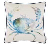 Voyage Maison Crab Feather Filled Cushion - Watercolour Coastal Cotton Piped Trim Linen Touch Décor (Cobalt - 43x43cm)