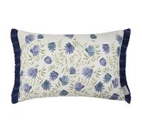 Voyage Maison Elai Feather Filled Cushion - Watercolour Floral Block Print Ruche Trim Boho Country Décor (Denim - 40x60cm)