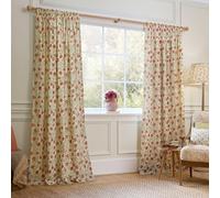Voyage Maison Elai Pencil Pleat Curtain Pair - 100% Cotton Nature Inspired Country Floral Design (Orange - 117x137cm)
