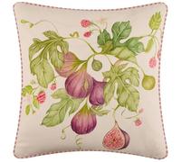 Voyage Maison Fig Gardens Outdoor Cushion - Water-Resistant UV-Protected Fruit Floral Watercolour with Striped Reverse (Purple - 43x43cm)
