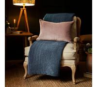 Voyage Maison Haze 100% Cotton Velvet Quilted Throw in Mid Blue | Size: 140 cm x 200 cm Voyage Maison Mid Blue 140 cm x 200 cm