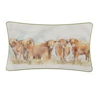 Voyage Maison Highland Cattle Outdoor Cushion - Water-Resistant Rustic Watercolour Nature Highland Cow Design (Orange - 30x50cm)