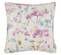 Voyage Maison Ilinzas Feather Filled Cushion - Watercolour Meadow Floral Tie-Dye Trim Cotton Country Décor (Summer - 50x50cm)