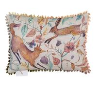 Voyage Maison Leaping Into The Fauna Feather Filled Cushion - Loop Edge Trim Woodland Animal Decorative Pillow (Linen - 25x35cm)