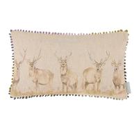 Voyage Maison Moorland Stag Feather Filled Cushion - Hand-Painted Watercolour Linen Blend Country Elegance Luxury Decor (Multicolour - 30x50cm)