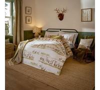 Voyage Maison Moorland Stags Duvet Cover Set - Checked Stag Reversible 100% Tumbled Cotton Bedding (Multicolour - King)