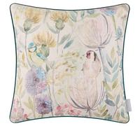 Voyage Maison Morning Chorus Feather Filled Cushion - Hand-Painted Birds Piped Velvet Floral Luxury Home Decor (Cream - 50x50cm)