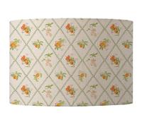 Voyage Maison Peach Trellis Lamp Shade (Multicoloured - 21x30x30cm) | Ripening Peaches Delicate Foliage Spring Watercolour Cotton Linen Texture Artisanal Rolled Edges