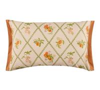 Voyage Maison Peach Trellis Outdoor Cushion - Water-Resistant UV-Protected Fruit Watercolour with Gingham Reverse (Orange - 40x60cm)