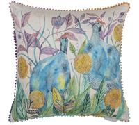 Voyage Maison Tilda and Faye Feather Filled Cushion - Loop Edge Trim Floral Guinea Fowl Bird Decorative Pillow (Linen - 50x50cm)