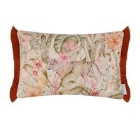 Voyage Maison Tropical Utopia Lotus Feather Filled Cushion - Jungle Watercolour Printed Velvet Exotic Wildlife Fringed Trim Decor (Multicolour - 40x60cm)