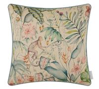 Voyage Maison Tropical Utopia Oasis Feather Filled Cushion - Jungle Watercolour Printed Cotton Wildlife Floral Piped Trim Decor (Multicolour - 50x50cm)