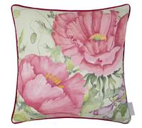 Voyage Maison Valeria Feather Filled Cushion - Contemporary Floral Cotton Blend Watercolour Peony Design (Sage - 50x50cm)