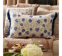 Voyage Maison Voyage Elai Printed Ruche Fringe Feather Filled Cushion, Denim, 40 X 60Cm