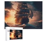 Voyage Through Time A Pirate Ship's Journey Decorative Wooden Puzzle, 500 PCS - Mindful Gift for Adults, for Relaxing Solo Or Group Play
