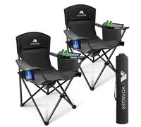 Voyager Folding Camping Chairs 2 Pack With Cooler Bag, Lightweight Q195 Steel Frame, 600D Oxford Fabric, Portable - Black