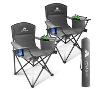 Voyager Folding Camping Chairs 2 Pack With Cooler Bag, Lightweight Q195 Steel Frame, 600D Oxford Fabric, Portable (Grey)