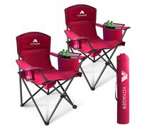 Voyager Folding Camping Chairs 2 Pack With Cooler Bag, Lightweight Q195 Steel Frame, 600D Oxford Fabric, Portable (Red)