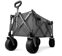 Voyager 200L Heavy Duty Festival Trolley on Wheels, Collapsible Beach Wagon, Portable Camping Cart with Adjustable Handle, Foldable Outdoor Trolley, 150kg Capacity with Drink Holder, Grey