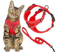 Voyager Escape Proof Cat Harness and Leash Set with Reflective Stitching, Neoprene Handle 5ft - Supports Small, Medium and Large Cats, Kittens for Walking by Best Pet Supplies - Red, XXXS