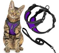 Voyager Escape Proof Cat Harness and Leash Set with Reflective Stitching, Neoprene Handle 5ft - Supports Small, Medium and Large Cats, Kittens for Walking by Best Pet Supplies - Black Trim-Purple, XS