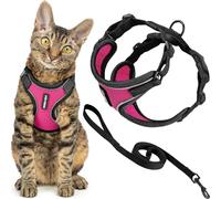 Voyager Escape Proof Cat Harness and Leash Set with Reflective Stitching, Neoprene Handle 5ft - Supports Small, Medium and Large Cats, Kittens for Walking by Best Pet Supplies - Black Trim-Fuchsia, S