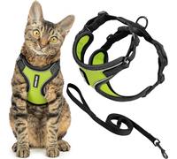 Voyager Escape Proof Cat Harness and Leash Set with Reflective Stitching, Neoprene Handle 5ft - Supports Small, Medium and Large Cats, Kittens for Walking by Best Pet Supplies - Black Trim-Lime, XXS