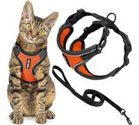 Voyager Escape Proof Cat Harness and Leash Set with Reflective Stitching, Neoprene Handle 5ft - Supports Small, Medium and Large Cats, Kittens for Walking by Best Pet Supplies - Black Trim-Orange, S
