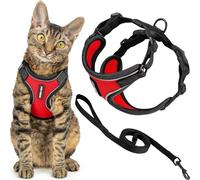 Voyager Escape Proof Cat Harness and Leash Set with Reflective Stitching, Neoprene Handle 5ft - Supports Small, Medium and Large Cats, Kittens for Walking by Best Pet Supplies - Black Trim-Red, S