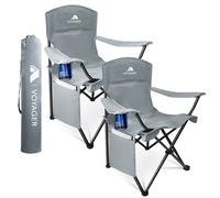 Voyager Folding Camping Chairs 2 Pack with Cooler Bag Steel Frame Grey