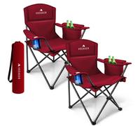 Voyager Folding Camping Chairs 2 Pack With Cooler Bag, Lightweight Q195 Steel Frame, 600D Oxford Fabric, Portable (Red)