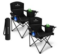 Voyager Folding Camping Chairs 2 Pack With Cooler Bag, Lightweight Q195 Steel Frame, 600D Oxford Fabric, Portable - Black