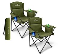Voyager Folding Camping Chairs 2 Pack With Cooler Bag, Lightweight Q195 Steel Frame, 600D Oxford Fabric, Portable - Green