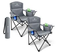 Voyager Folding Camping Chairs 2 Pack With Cooler Bag, Lightweight Q195 Steel Frame, 600D Oxford Fabric, Portable (Grey)