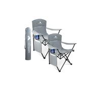 Voyager Folding Camping Chairs 2 Pack with Cooler Bag Steel Frame Grey