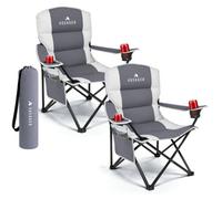 Voyager Grey Padded Camping Chair 2-Pack Waterproof, Folding, Cup Holder, Side Pockets