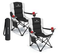 Voyager Padded Camping Chairs Lightweight & Foldable with Cup Holder & Side Pockets, Black, 2 Pack