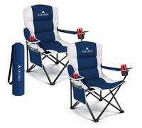 Voyager Padded Camping Chairs Lightweight & Foldable with Cup Holder & Side Pockets, Blue, 2 Pack