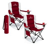 Voyager Padded Camping Chairs Lightweight & Foldable with Cup Holder & Side Pockets, Red, 2 Pack