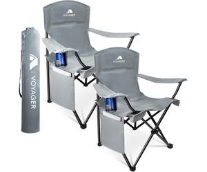 Voyager Pouch Folding Camping Chair 2-Pack, Lightweight With Pocket And Drinks Holder - Dark Grey