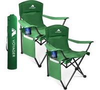 Voyager Pouch Folding Camping Chair 2-Pack, Lightweight With Pocket And Drinks Holder - Green