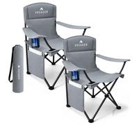 Voyager Pouch Folding Camping Chair 2-Pack, Lightweight With Pocket And Drinks Holder - Grey